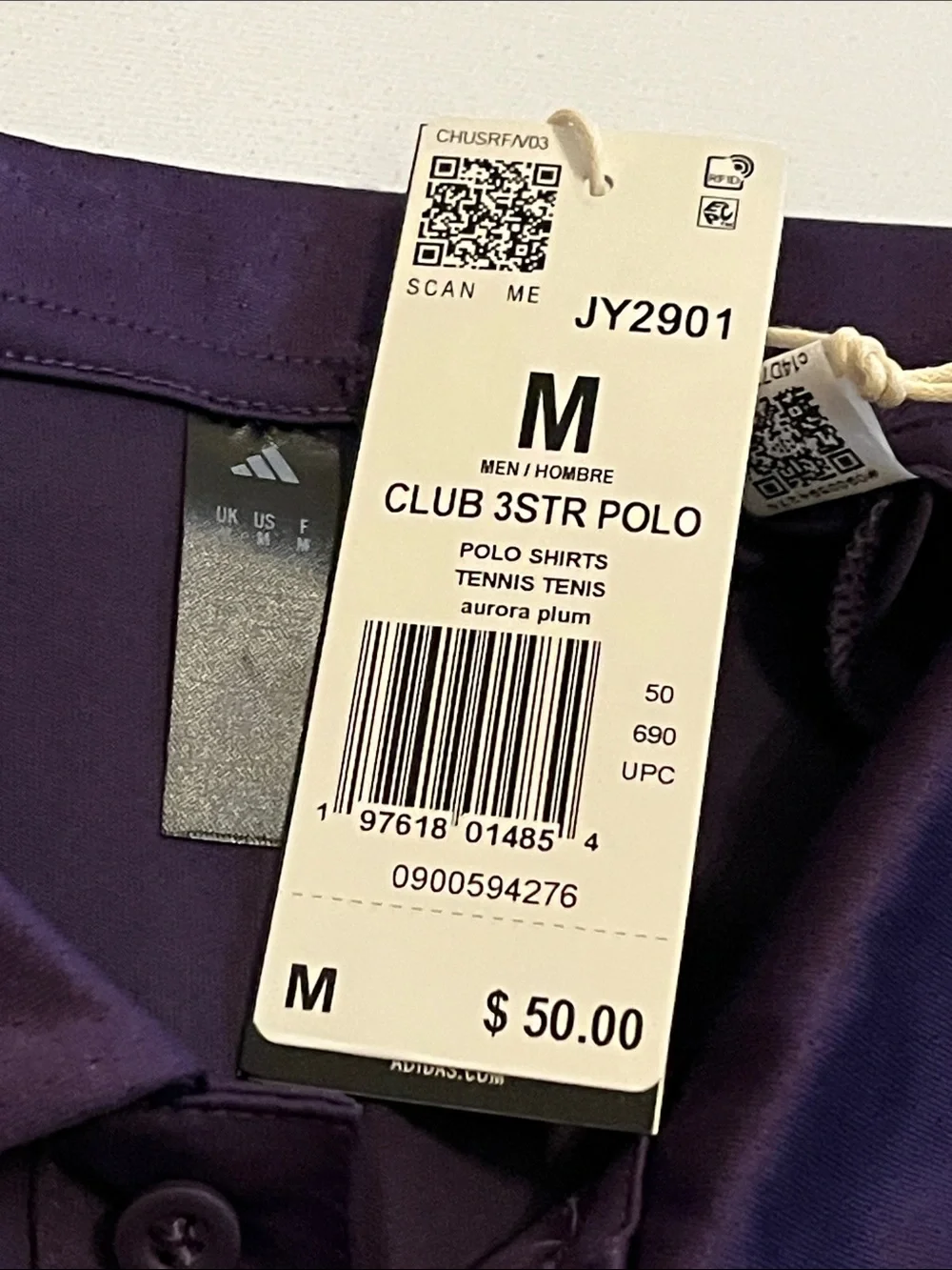 adidas Club Tennis Shirt Mens M 3 Stripes Short Sleeve Polo Plum Purple  NWT $50